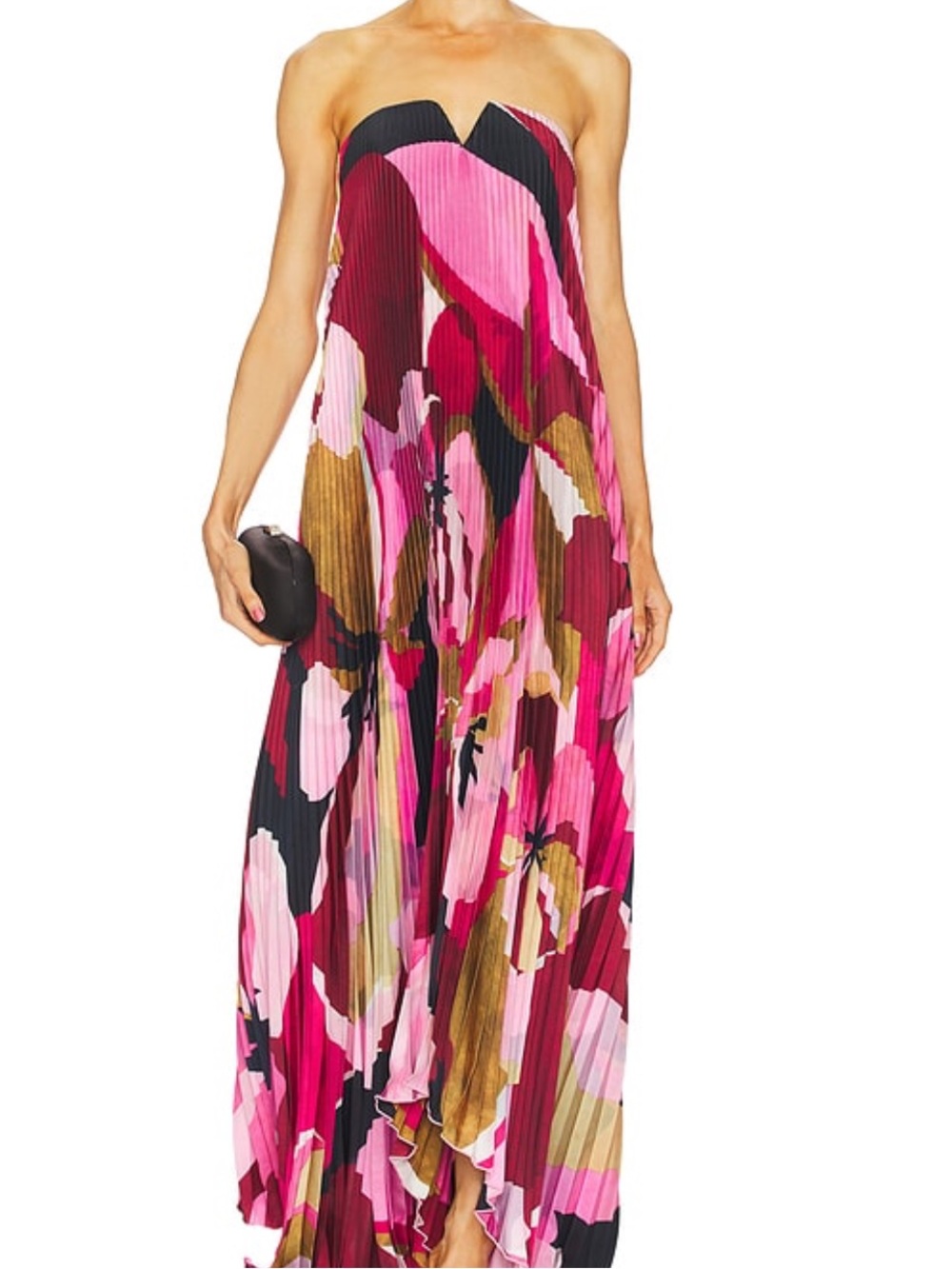 L’idee Black Tie Gown Pink Calypso Maxi full length pleated US 6/M